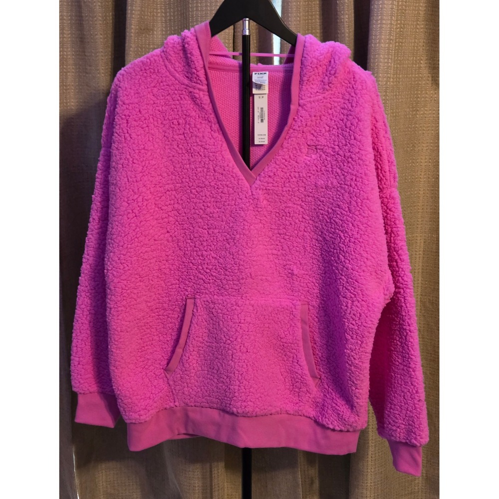 NWT Victoria's Secret Pink Fleece Sherpa Pullover Hoodie Women's Size Small Pink